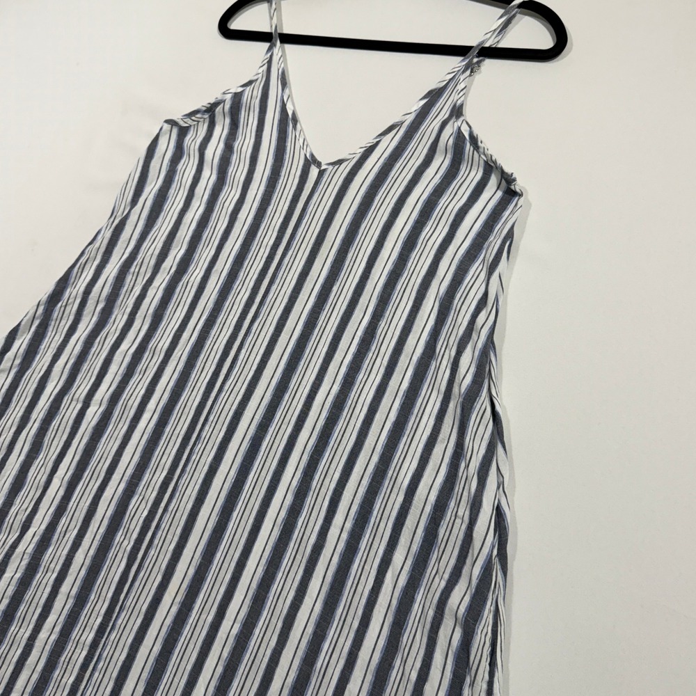 Mustard Seed Maxi Dress Women M Blue White Striped Sleeveless Pockets Boho Lagen